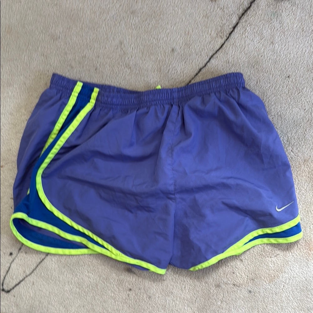Nike Purple and Neon Green Athletic Shorts